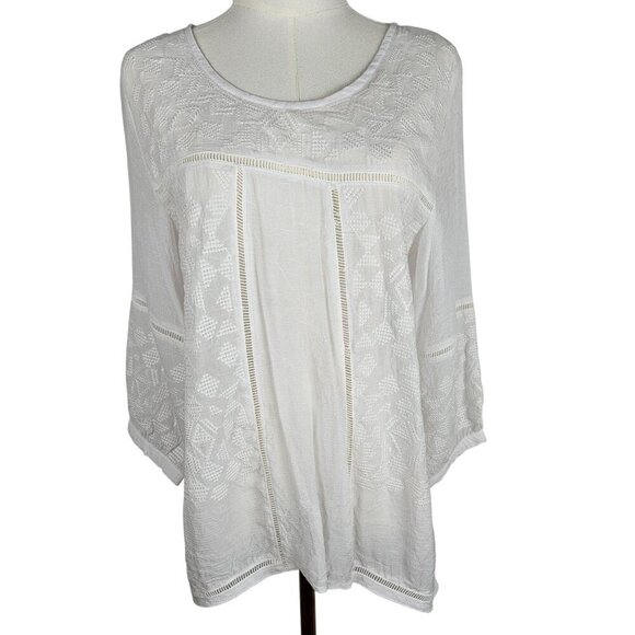 NWT Monoreno Anthropologie White Embroidered Boho Tunic Top Small - Picture 1 of 9